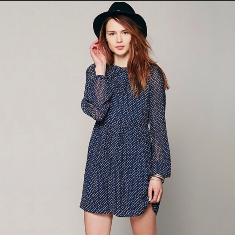 FREE PEOPLE Blue Nouveau Butterfly Mini Dress